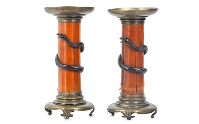 A PAIR OF JAPANESE CANDLE HOLDERS.