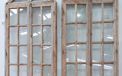 A PAIR OF RUSTIC TIMBER DOME TOP FRENCH DOORS