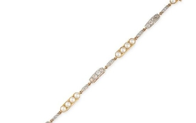 A PEARL AND DIAMOND BRACELET in yellow gold and
