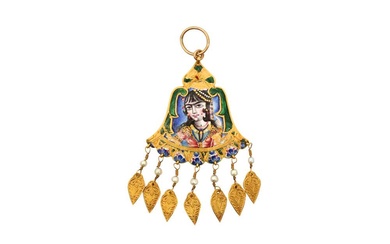 A POLYCHROME-PAINTED ENAMELLED GOLD PENDANT WITH A QAJAR MAIDEN Qajar Iran, 19th century