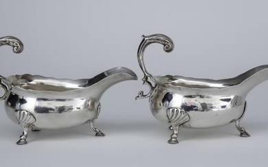 A Pair of 18th Century Silver Sauce Boats, hallmarks...