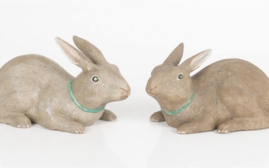 A Pair of Chinese Porcelain Rabbits