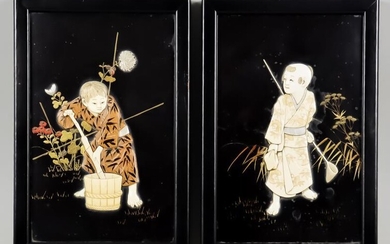 A Pair of Framed Japanese Shibayama Panels, Meiji Period,...