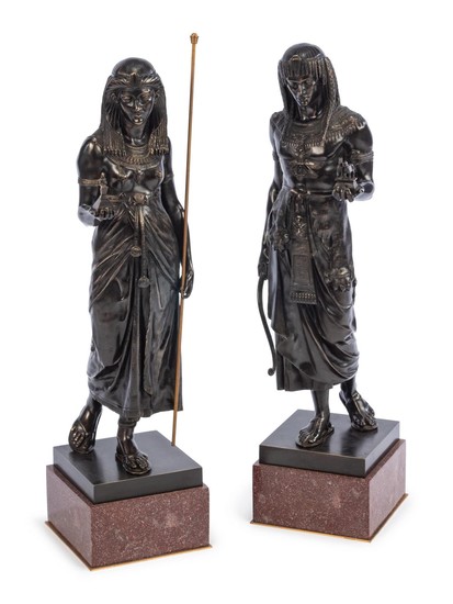 A Pair of French Egyptian Revival Patinated Metal Figures