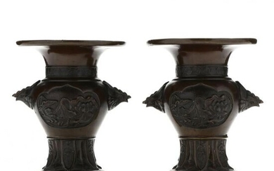 A Pair of Japanese Meiji Period Small Bronze Vases