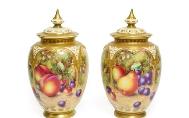 A Pair of Royal Worcester Porcelain Vases and Covers, by...