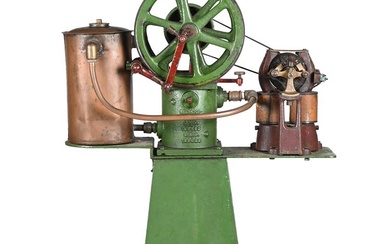 A RARE AND ORIGINAL FULL-SIZE FLOOR STANDING HEINRICI OF GERMANY VERTICAL HOT AIR ENGINE, CIRCA 1910
