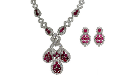 A RUBY AND DIAMOND JEWELRY, BY CHAN KWONG KEE JEWELLERY