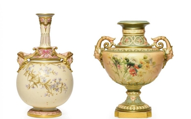 A Royal Worcester Porcelain Vase, 1898, of urn shape with...