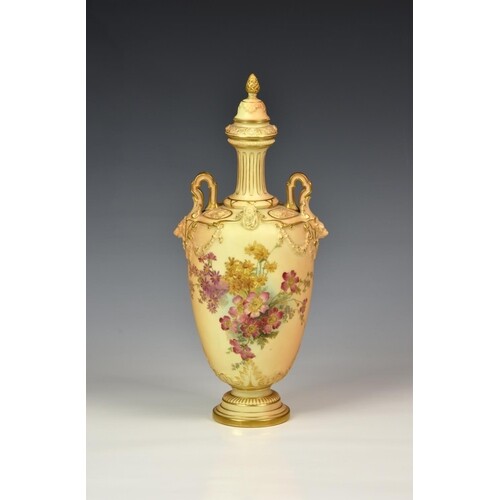 A Royal Worcester blush ivory porcelain vase and cover, date...
