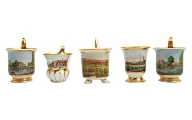 A SET OF FIVE GERMAN PORCELAIN WITH SCENERY 19 C