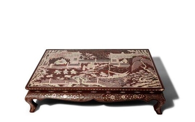 A SMALL CHINESE MOTHER OF PEARL INLAID LACQUER TABLE LATE...