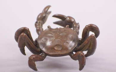 A SMALL JAPANESE BRONZE MODEL OF A CRAB, stamped