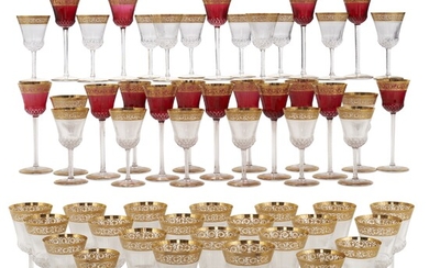 A ST. LOUIS CLEAR AND COLORED GLASS PART STEMWARE SERVICE