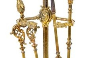 A Set of French Gilt Bronze Fireplace Tools Height of