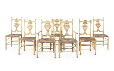 A Set of Seven French Provincial Painted Chairs