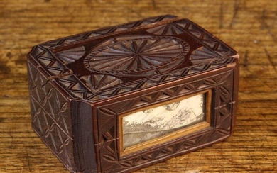 A Small 18th Century Swedish Chip-carved Treen Box/Love Token. The box of rectangular form with re-e