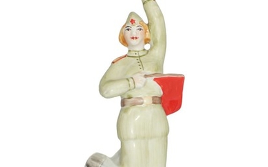 A Soviet Porcelain WWII Figurine Flag Lady