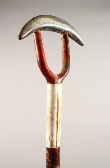 A THUMB STICK, with horn handle. 51.5ins long.