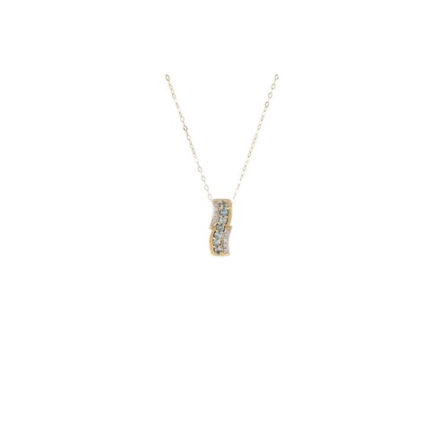 A TOPAZ AND DIAMOND PENDANT, mounted in 9ct gold, on a chain