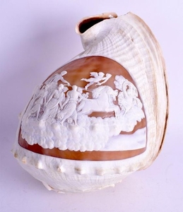A VERY LARGE 19TH CENTURY CARVED EUROPEAN CAMEO CONCH