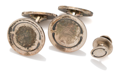 A VINTAGE PAIR OF GEORG JENSEN SILVER CUFFLINKS AND A...