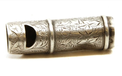 A Victorian silver whistle form vesta case