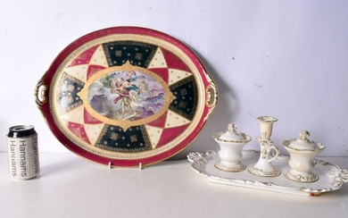 A Vienna type porcelain tray, together with a Staffordshire porcelain dressing table tray with candl