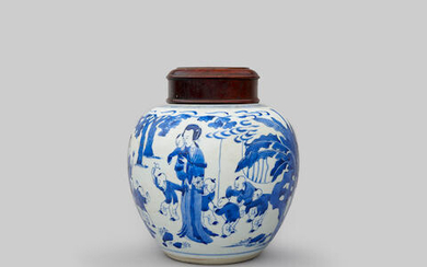 A blue-and-white 'courtesans and children' jar