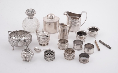A collection of silver, silver coloured and silver mounted items