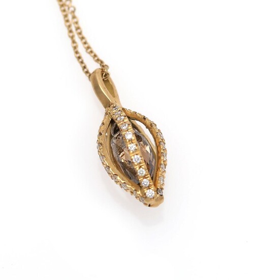 NOT SOLD. A diamond necklace with a pendant set with a briolette-cut brown diamond encircled by numerous diamonds, mounted in 14k gold. – Bruun Rasmussen Auctioneers of Fine Art