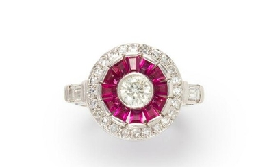 A diamond, ruby and platinum ring