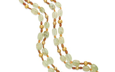 A double strand green beryl bead necklace