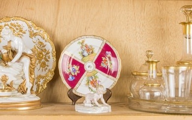 A group of Continental porcelain and glass, comprising Meissen porcelain relief molded plate