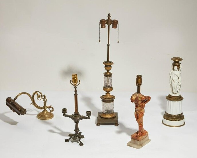 A group of five table lamps