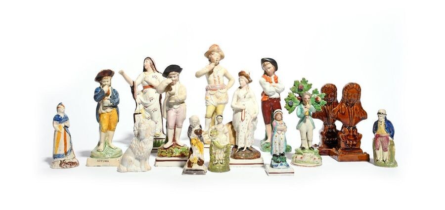 A large group of Staffordshire figures 19th century, including two...