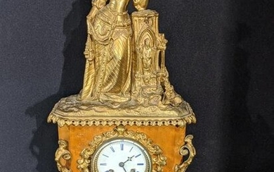 A late 19th century French ormolu mantel clock, burr
