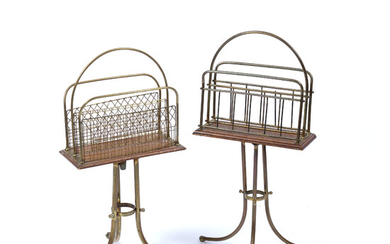 A late 19th century brass two division magazine rack