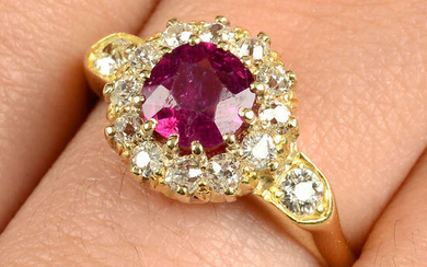 A late 19th century gold Thai ruby and old-cut diamond cluster ring.