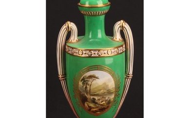 A mid 19th century Coalport two-handled urnular vase and cov...