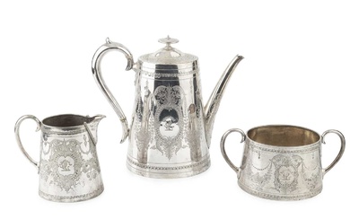 A mid Victorian silver teapot and matching sucrier, of oval...