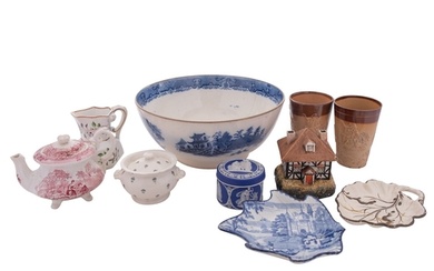 A mixed lot of English ceramics including a blue and white p...
