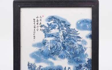 A modern Chinese blue and white porcelain plaque, of rectangular...