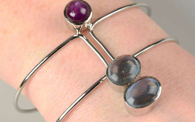 A moonstone and star ruby bangle.