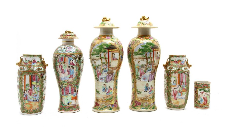 A pair of Chinese Canton export porcelain vases
