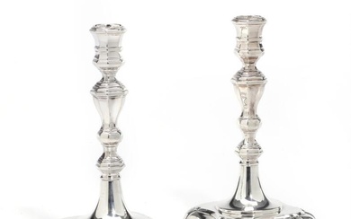 A pair of Danish Baroque style silver candlesticks. Svend Toxværd. Filled. H....