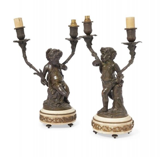 A pair of French bronze and marble...