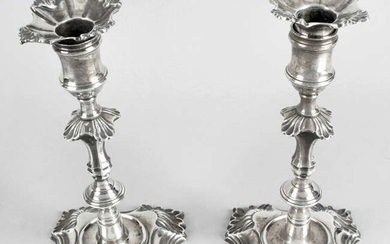A pair of George II silver candlesticks by John Cafe.