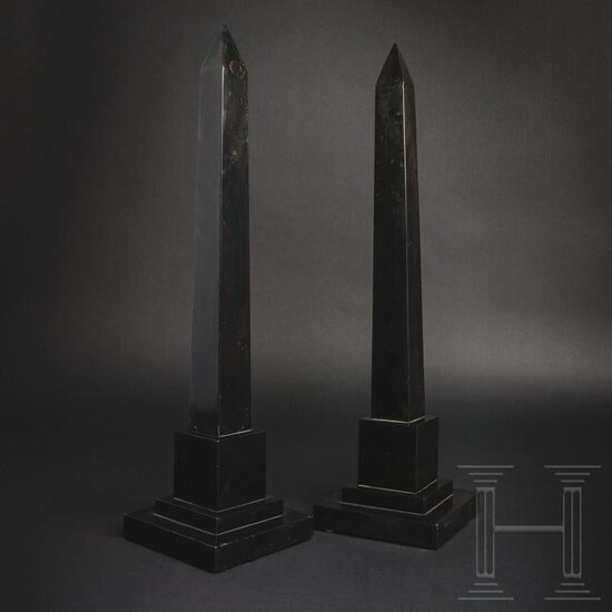 A pair of black French marble obelisks, 1st half of the