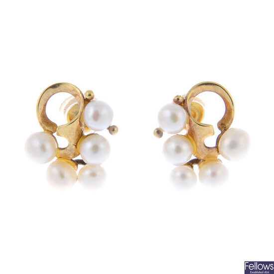 A pair of cultured pearl cluster earrings
